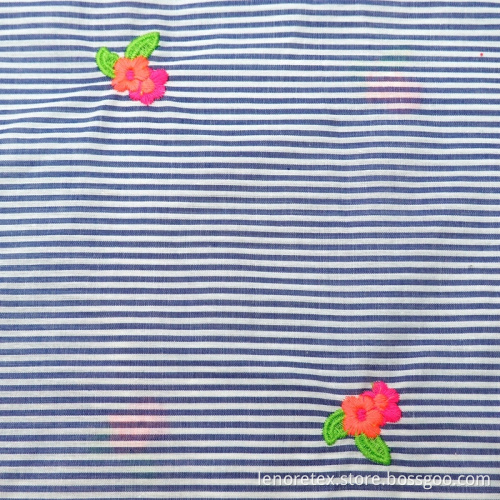 Stripe Yarn Dyed Woven 100%Cotton Flower Embroidery Fabric